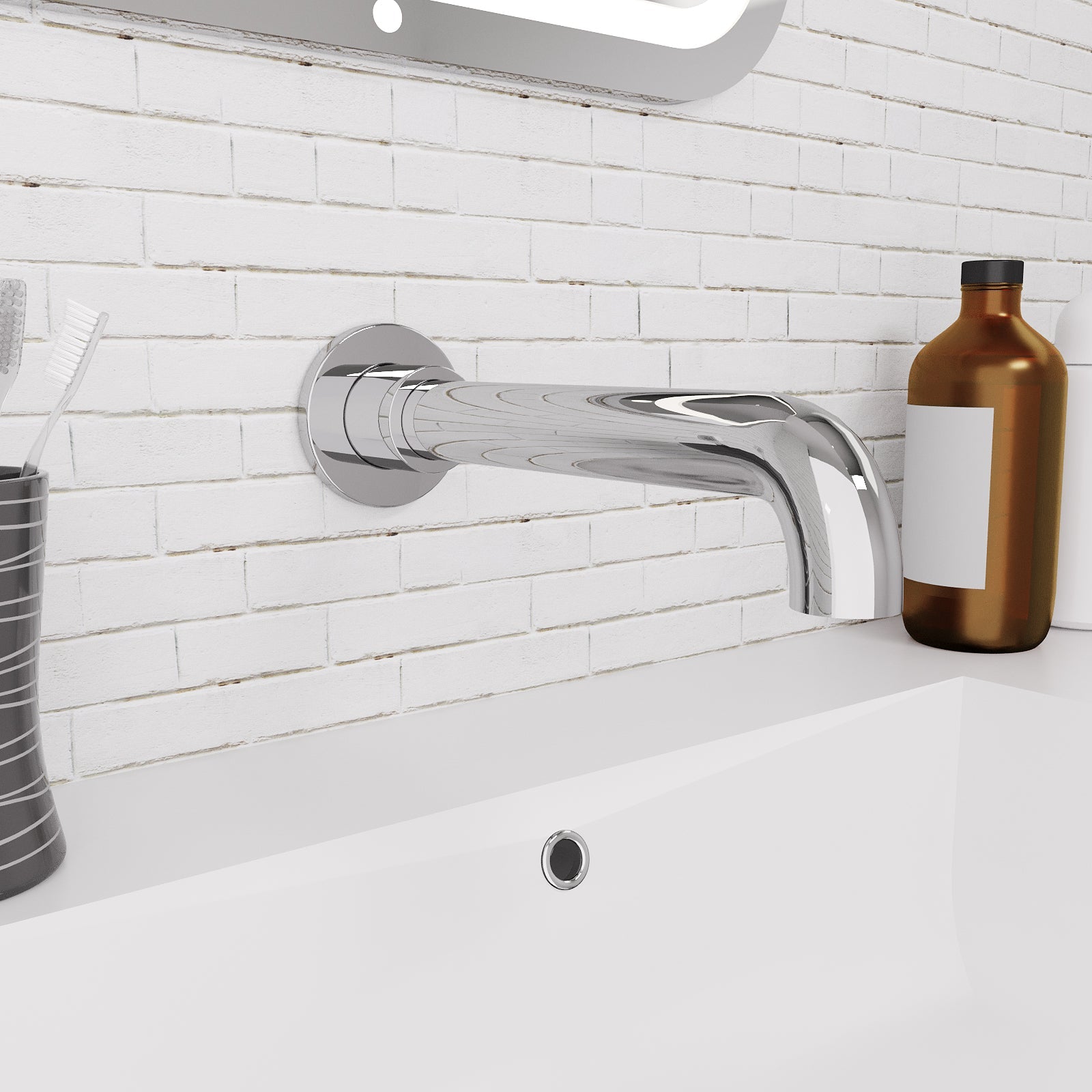 Chrome Modern Brass Wall Mounted Bathroom Basin Spout