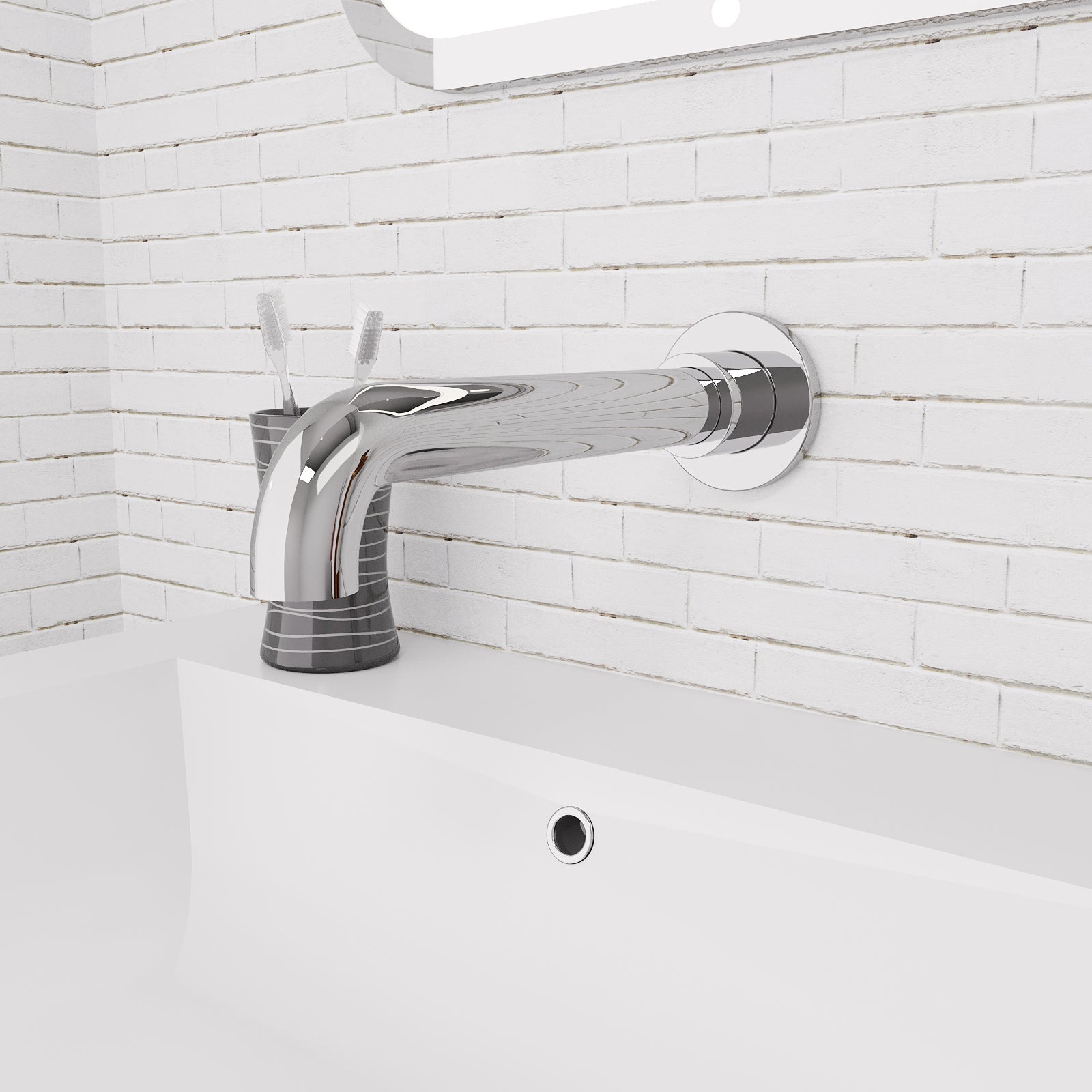 Chrome Modern Brass Wall Mounted Bathroom Basin Spout