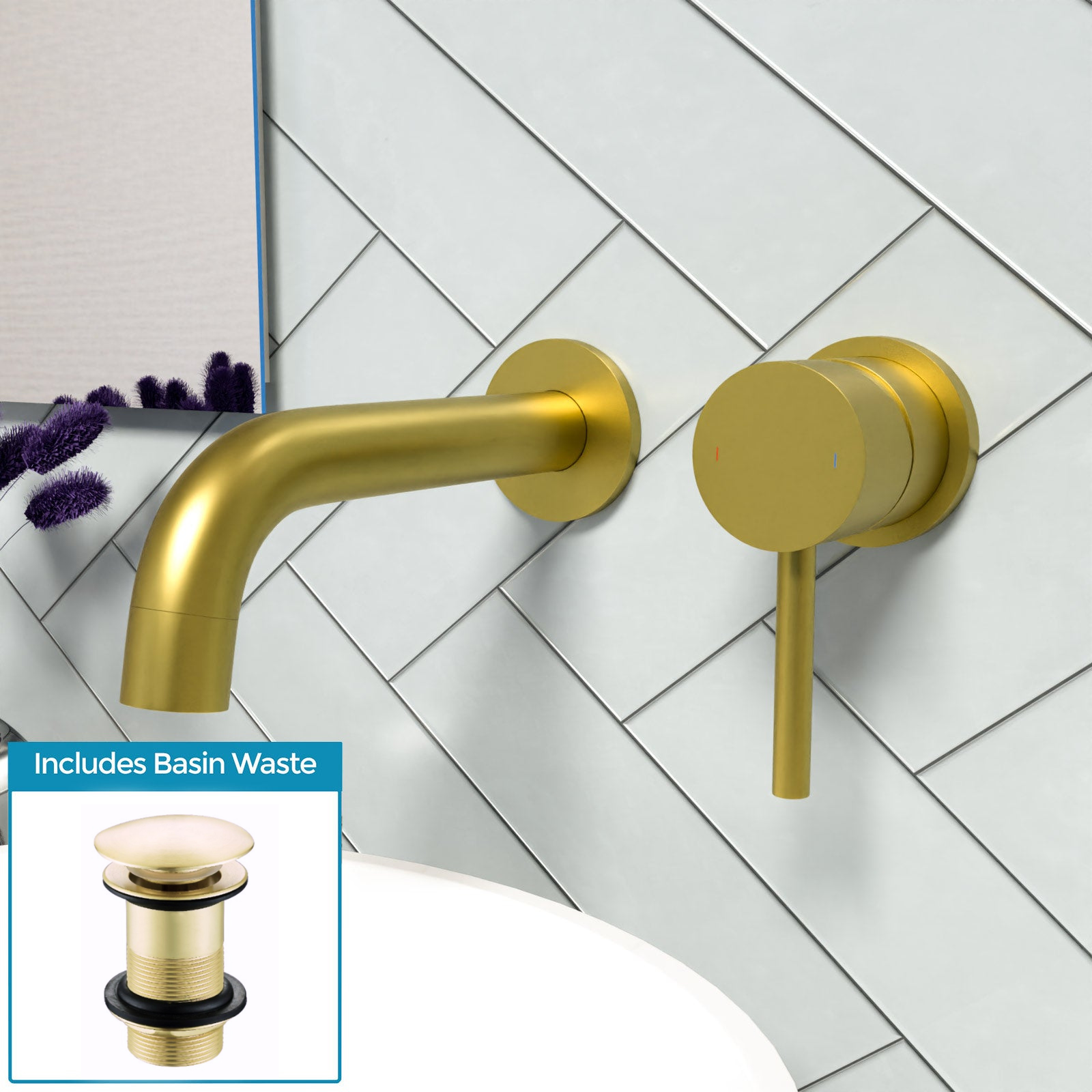 Eydon Bathroom Brushed Brass Mono Basin Sink Tap Wall Mounted