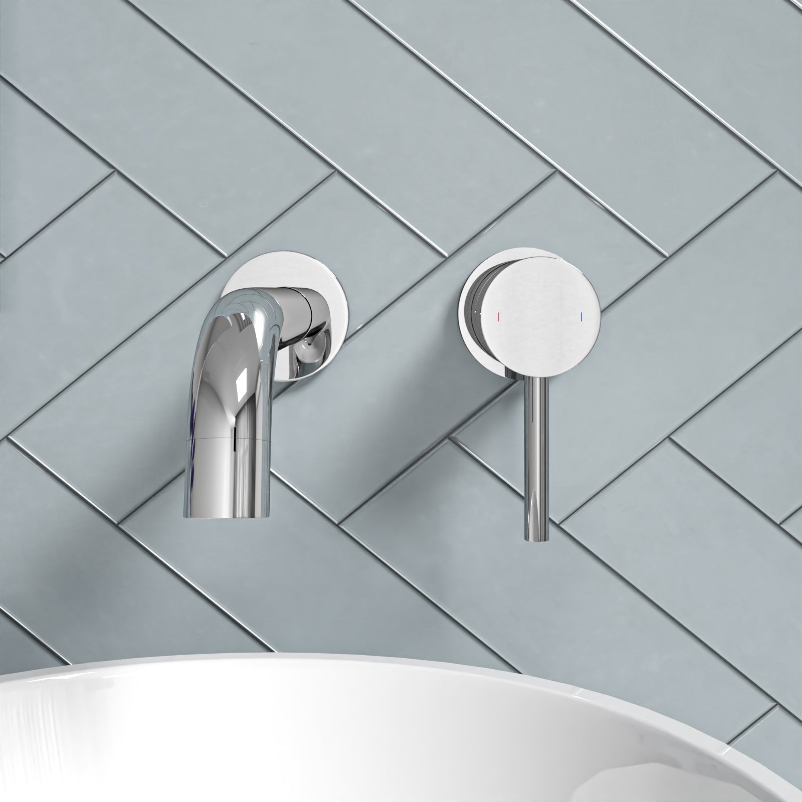 Alice Modern Wall Mounted Bathroom Basin Sink 1 Handle Mixer Tap Chrome