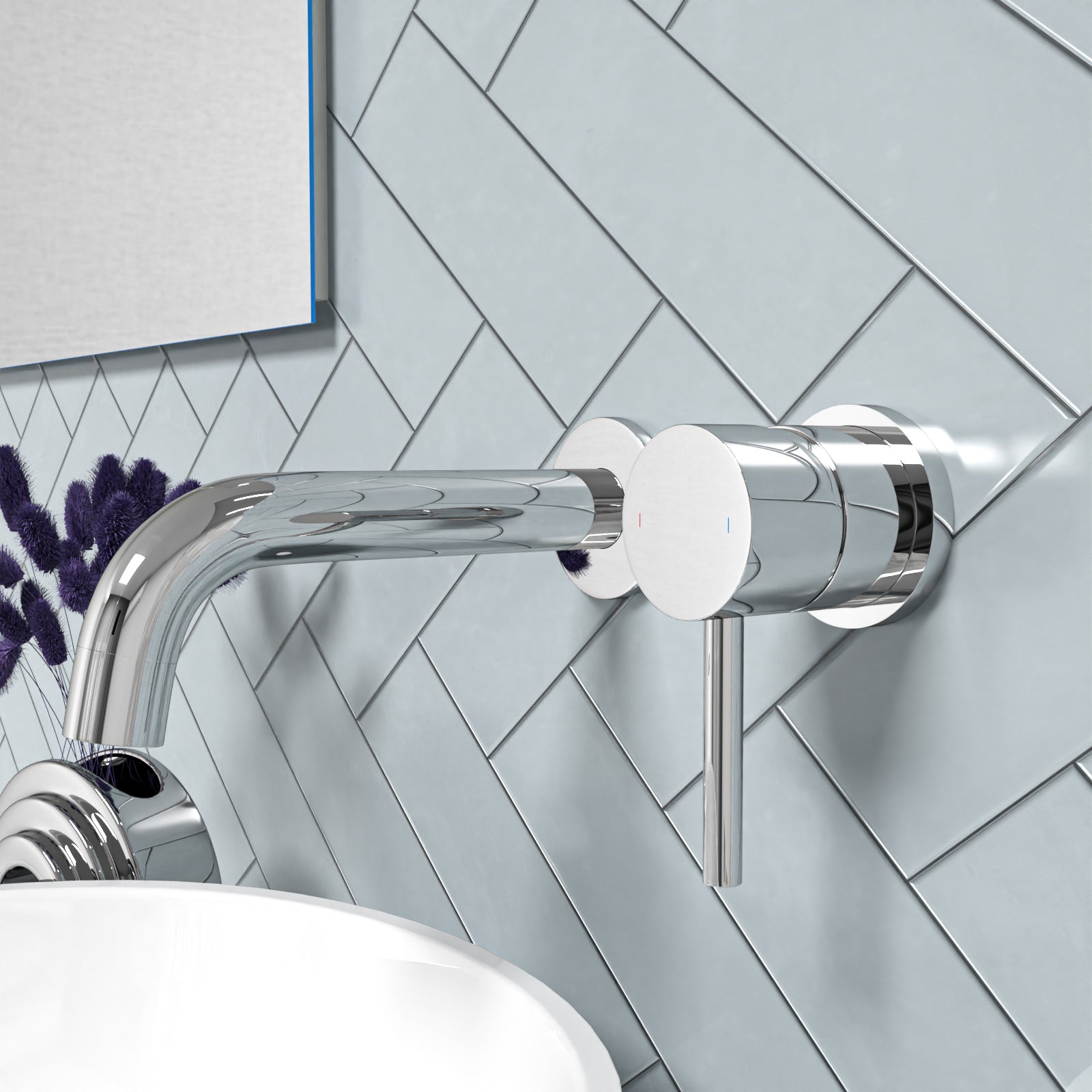 Alice Modern Wall Mounted Bathroom Basin Sink 1 Handle Mixer Tap Chrome