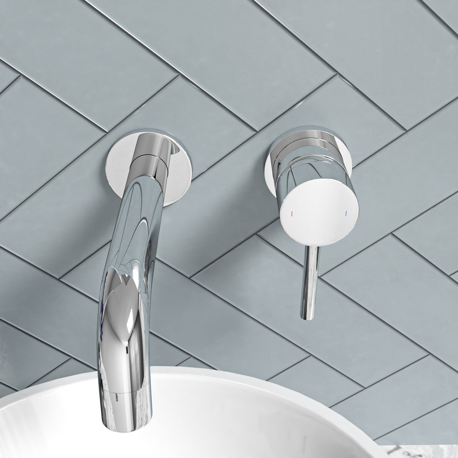 Alice Modern Wall Mounted Bathroom Basin Sink 1 Handle Mixer Tap Chrome