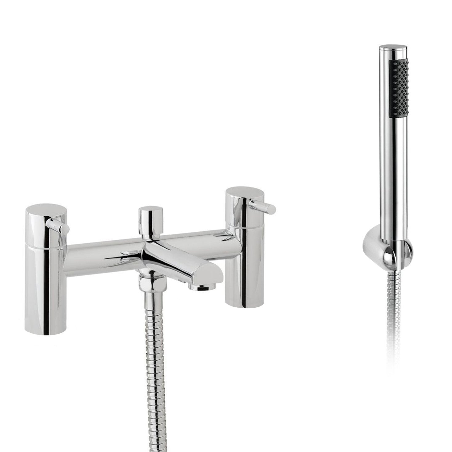 Kyic Round Bridge Deck Mounted Bath Shower Mixer With Handset And Basin Single Lever Mixer Tap Set