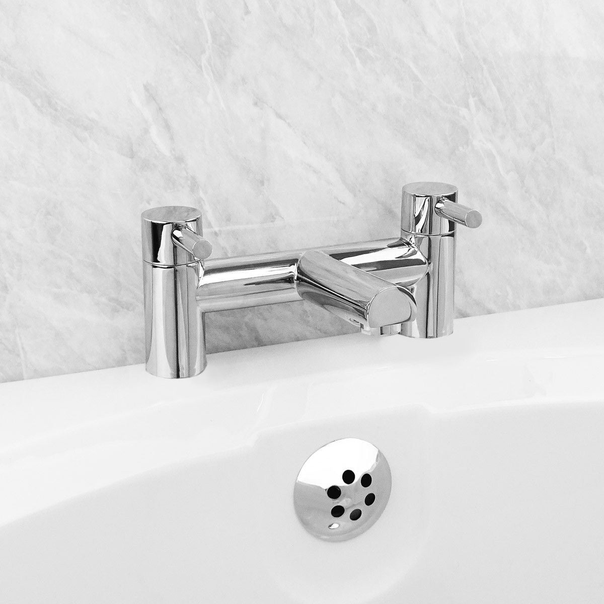 Kyic Modern Round Chrome Deck Mounted Bridge Bath Filler Tap