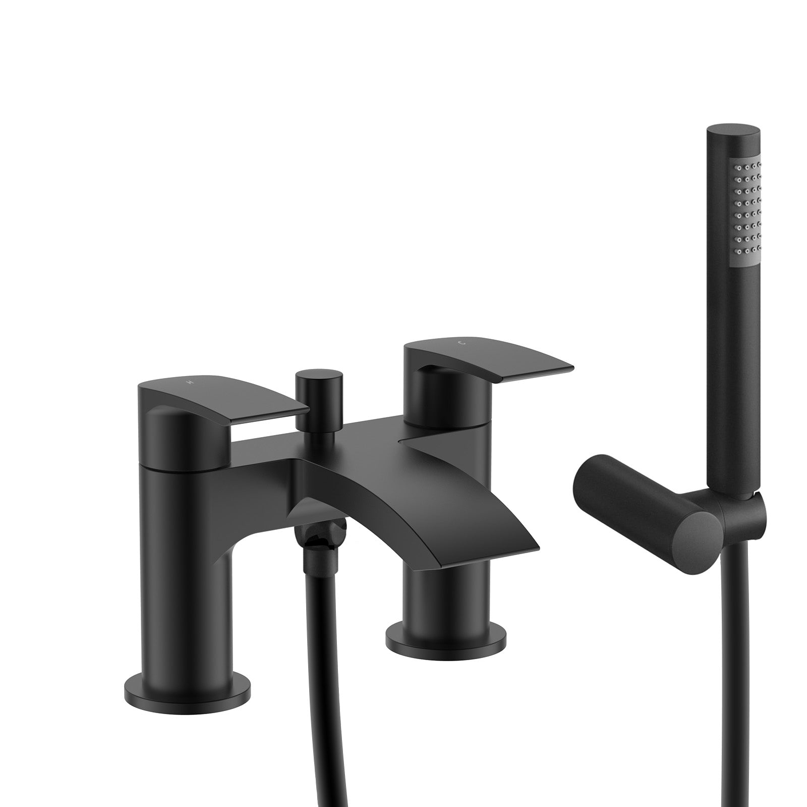 Vago Modern Matte Black Waterfall Basin Mixer Tap & Bath Shower Mixer With Handset Kit