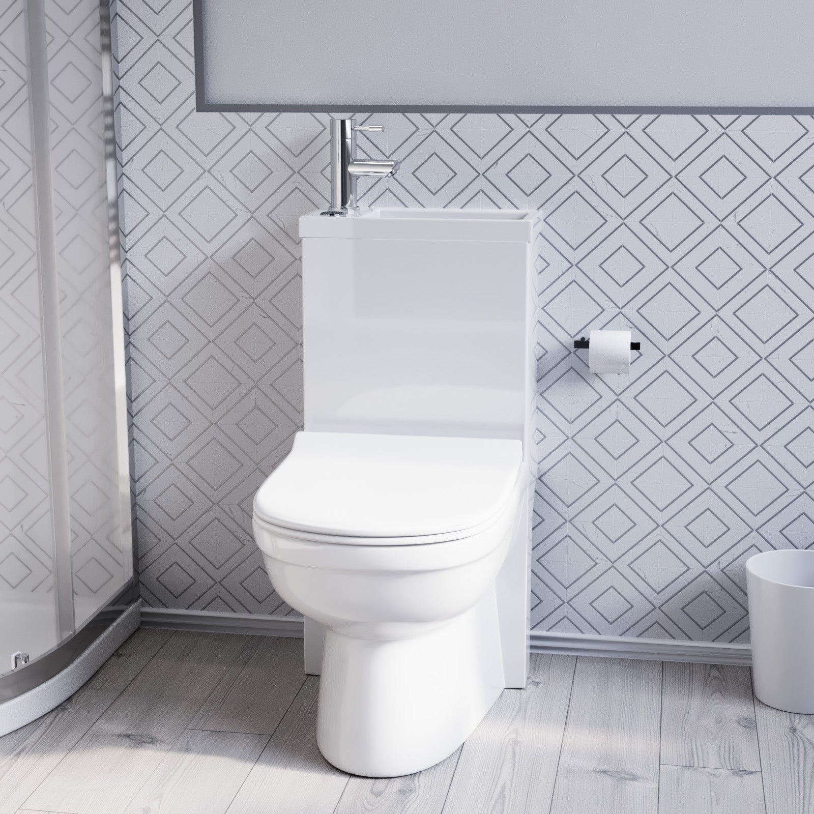 White Modern One Piece 2 in 1 Close Coupled Pan Round with Basin