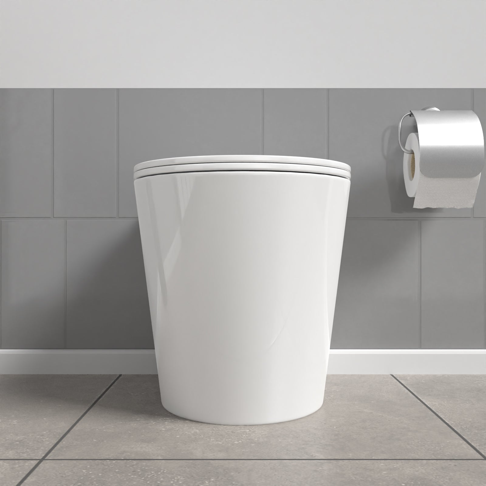White Modern Rimless Round Back to Wall Toilet with Soft Close Seat