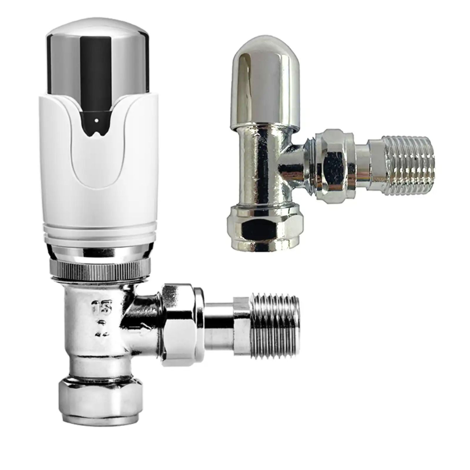 Kartell Twin Pack Refined Angled TRV & Lockshield White & Chrome Thermostatic Radiator Valve Set - TPLSTRVRA
