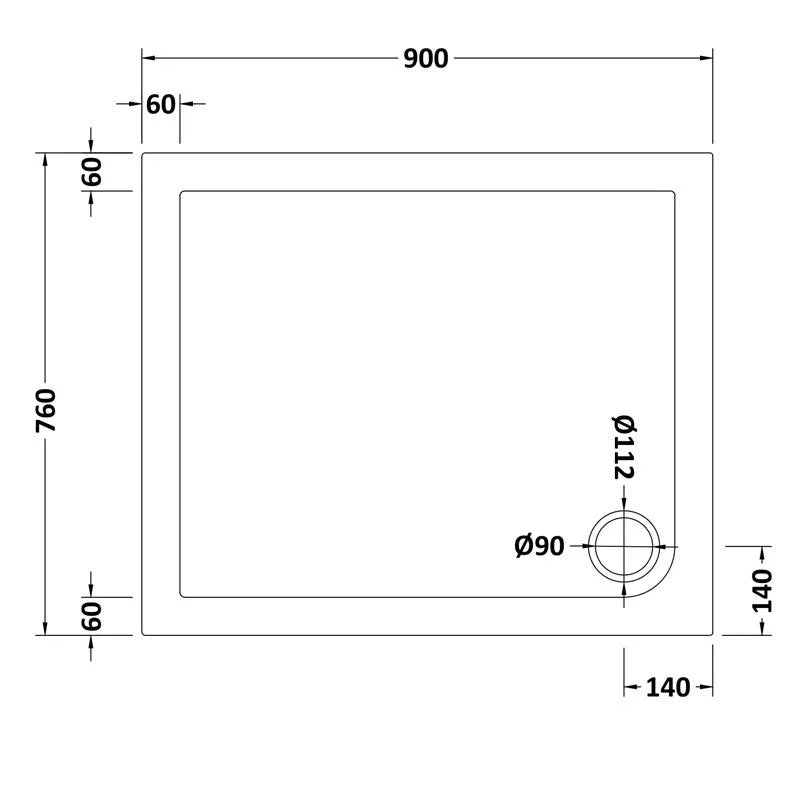 Harper square/rectangle shower tray slate grey 900 × 760 mm image # Options_900 x 760 mm