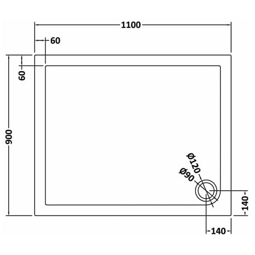 Harper square/rectangle shower tray slate grey 1100 × 900 mm image # Options_1100 x 900 mm