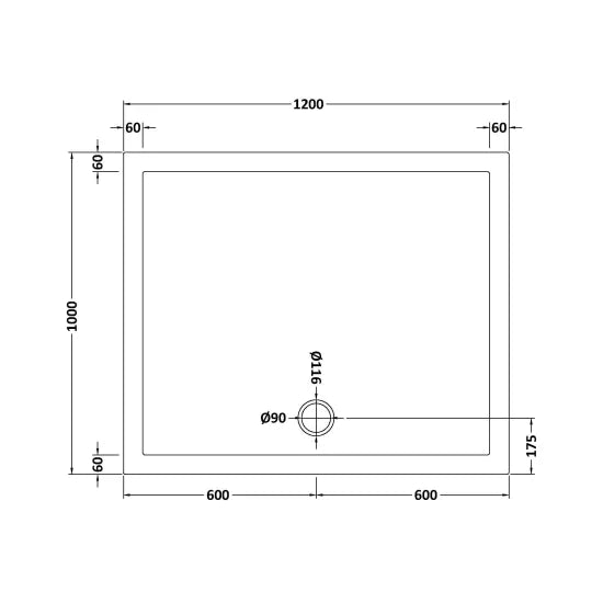 Harper square/rectangle shower tray slate grey 1200 × 1000 mm image # Options_1200 x 1000 mm