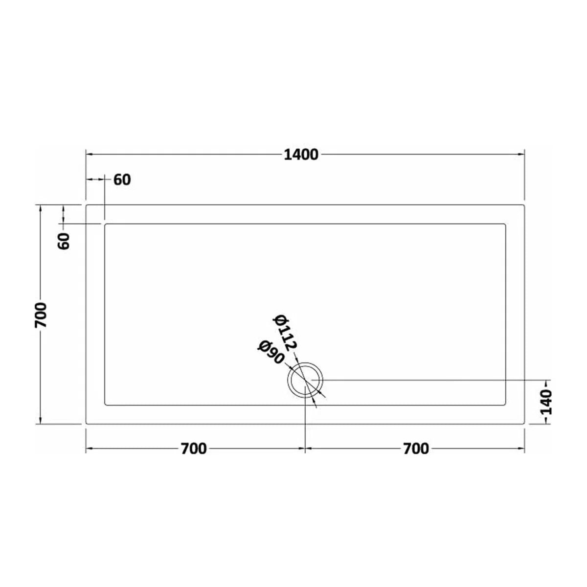 1400mm Black Sliding Door 700mm Frameless Side Panel & Slate Grey Tray