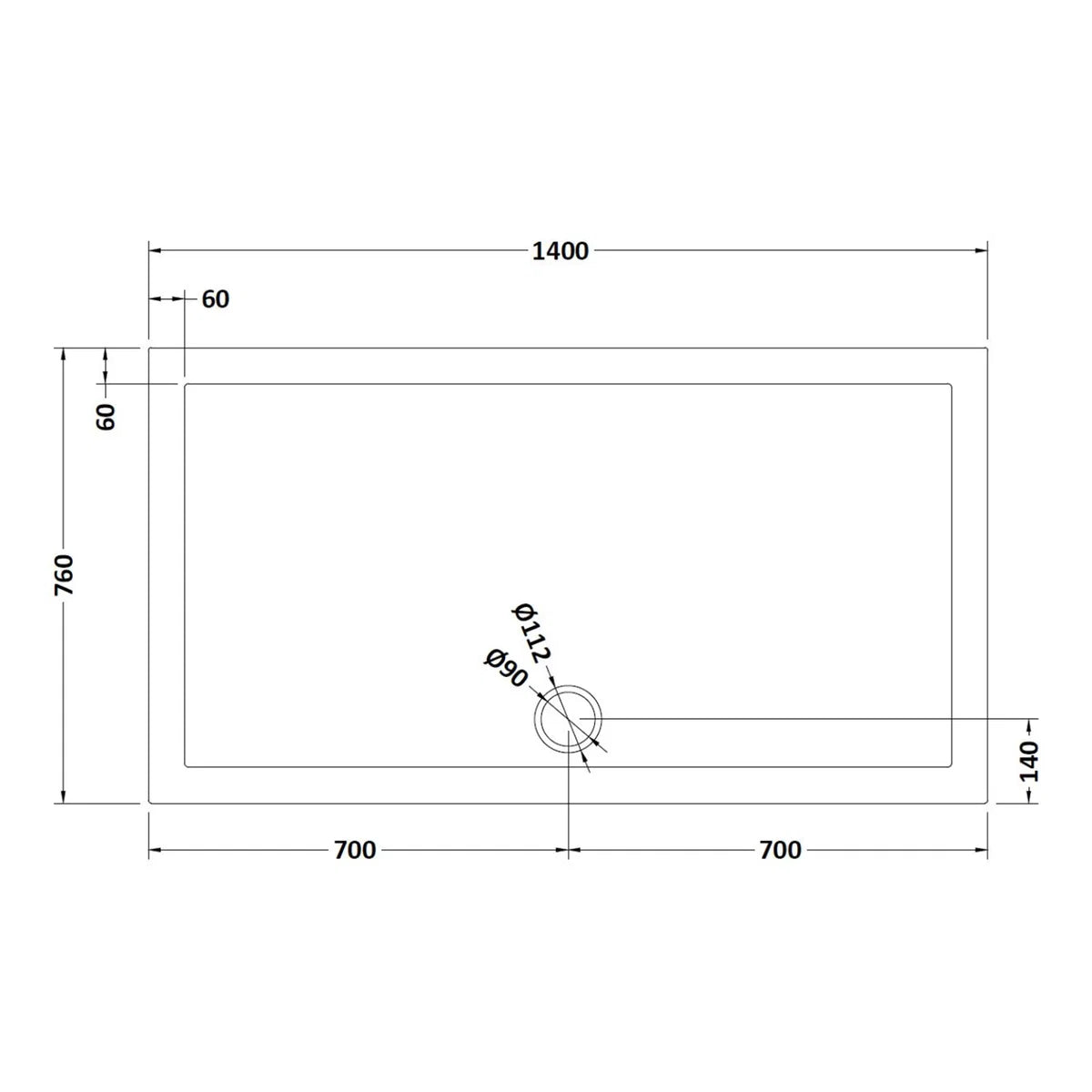 1400mm Black Sliding Door 760mm Frameless Side Panel & Slate Grey Tray