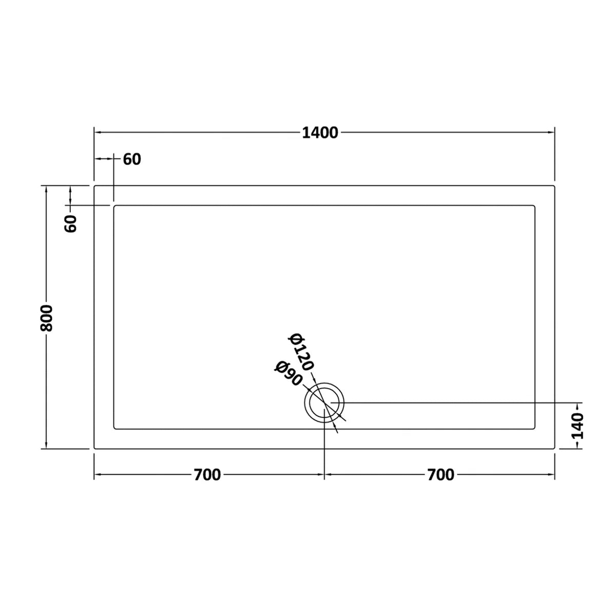 1400mm Black Sliding Door 800mm Frameless Side Panel & Slate Grey Tray