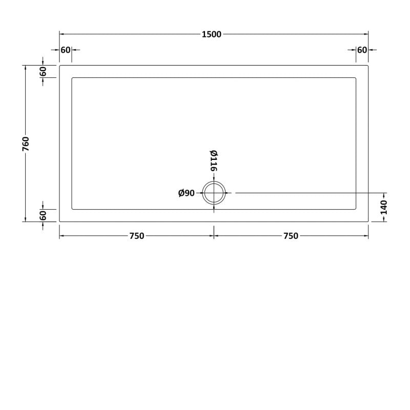 Harper square/rectangle shower tray slate grey 1500 × 760 mm image # Options_1500 x 760 mm