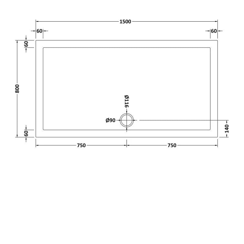 Harper square/rectangle shower tray slate grey 1500 × 800 mm image # Options_1500 x 800 mm
