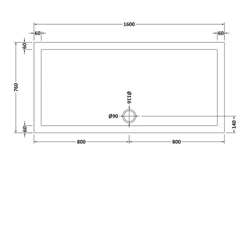 Harper square/rectangle shower tray slate grey 1600 × 760 mm image # Options_1600 x 760 mm