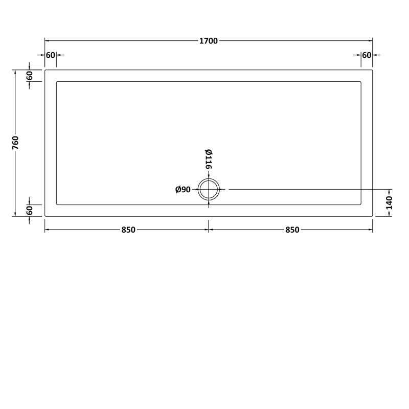Harper square/rectangle shower tray slate grey 1700 × 760 mm image # Options_1700 x 760 mm