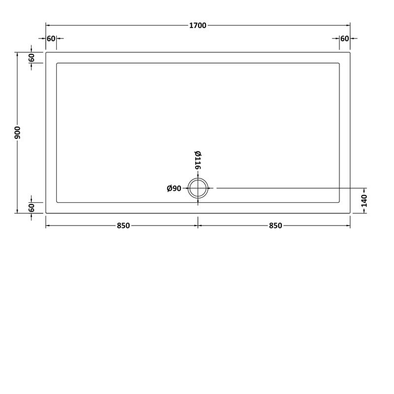 Harper square/rectangle shower tray slate grey 1700 × 900 mm image # Options_1700 x 900 mm