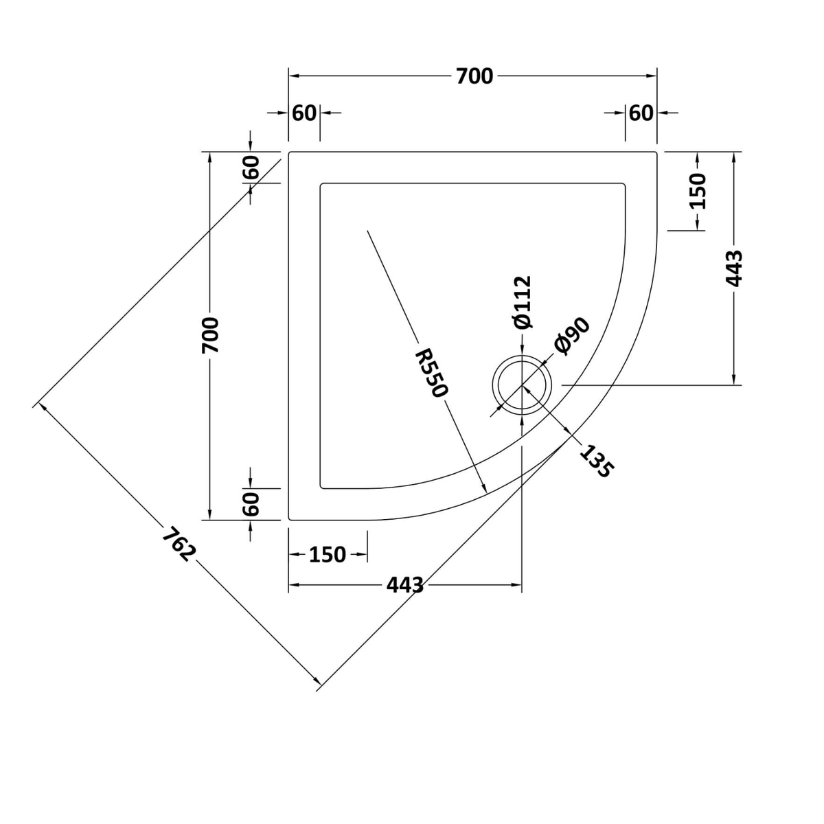 Black Quadrant Low Profile Tray #Options_700 x 700 mm