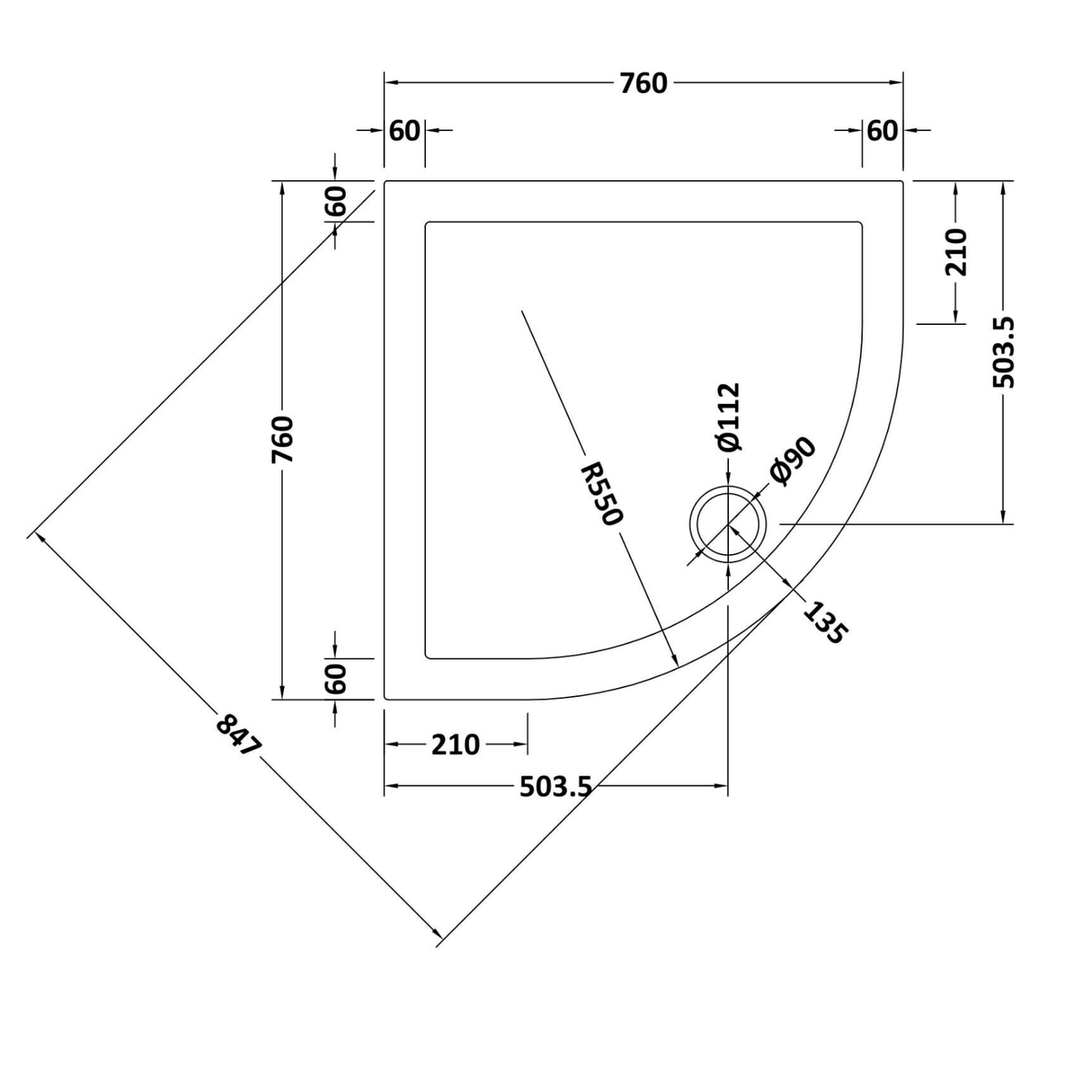 Black Quadrant Low Profile Tray #Options_760 x 760 mm