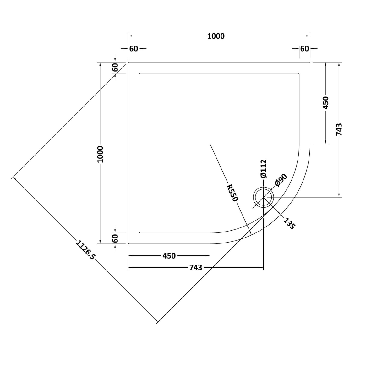 Black Quadrant Low Profile Tray #Options_1000 x 1000 mm
