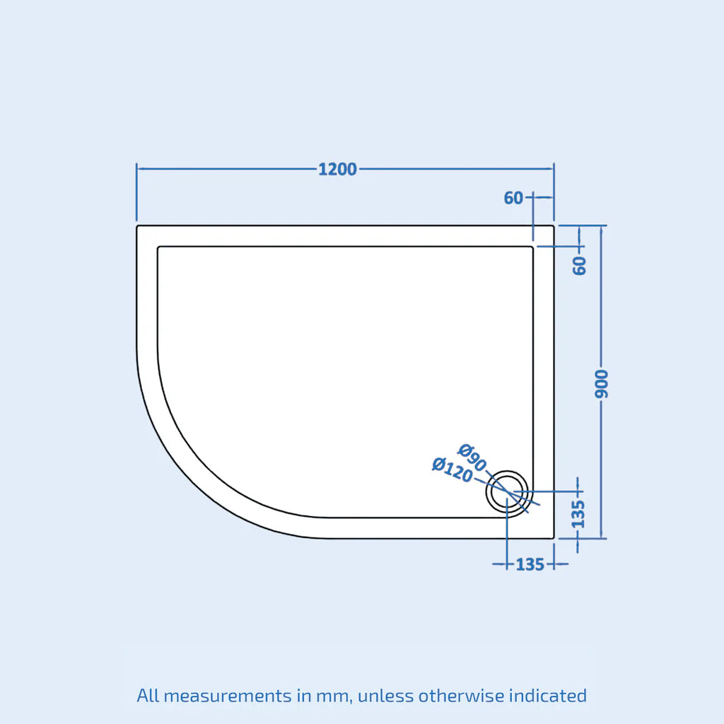 LH 1200 x 900mm Offset Quadrant Tray Slate Grey