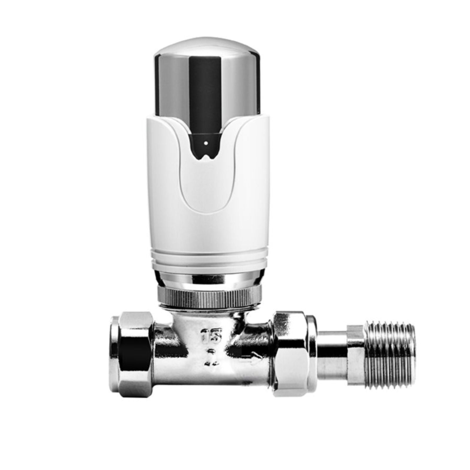 Kartell Refined Straight Chrome & White Thermostatic Radiator Valve TRV - TRVRS