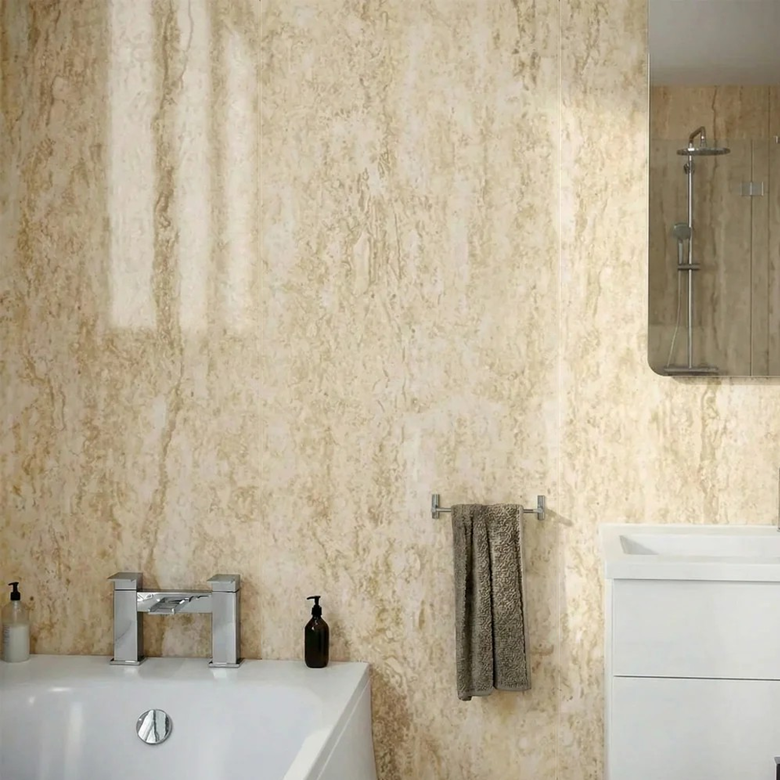 Gloss Beige Travertine Stone Waterproof PVC Wall Panel 1000mm x 2400mm x 10mm