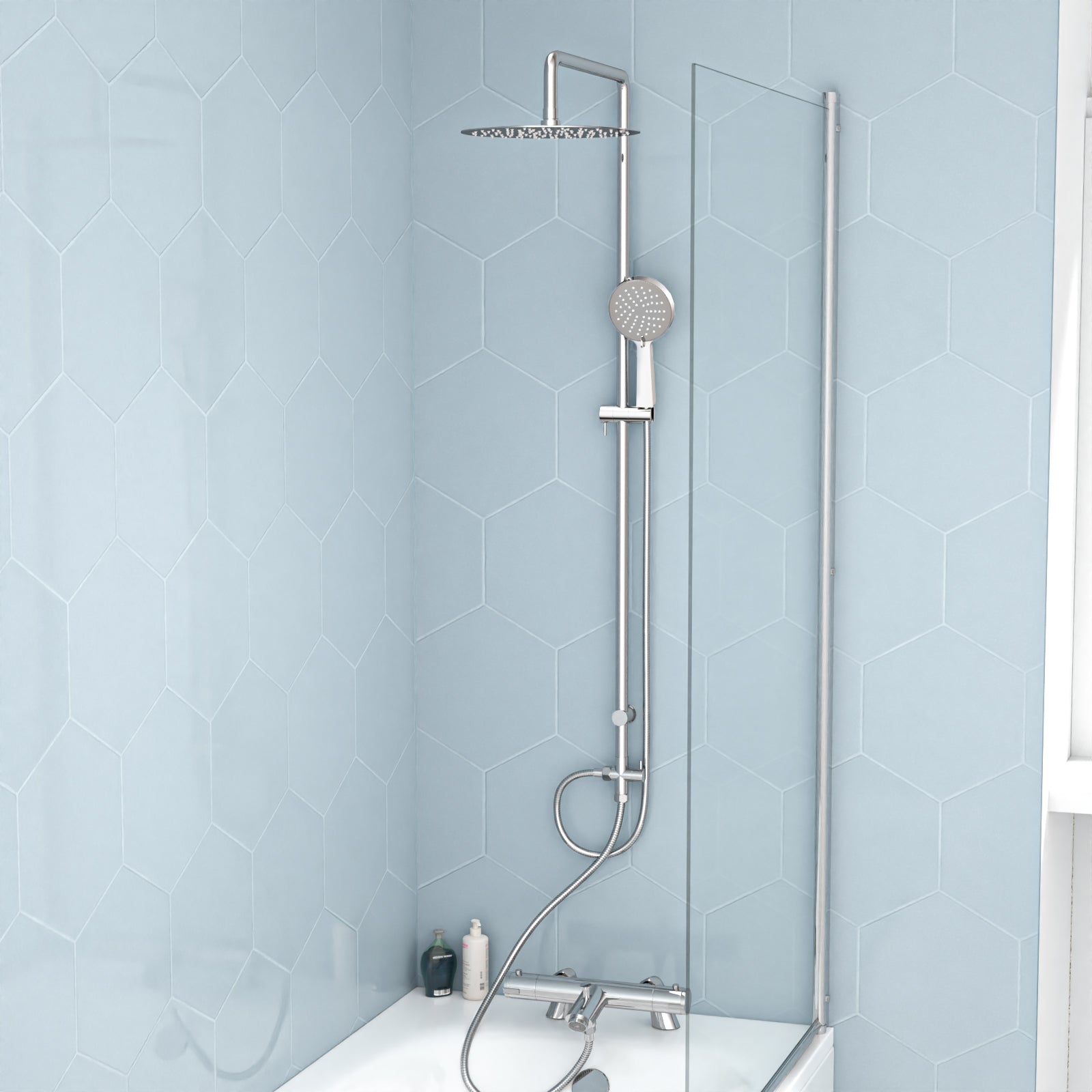 Chrome Modern Exposed Bath Shower Mixer Tap Kit Set & Handheld Shower