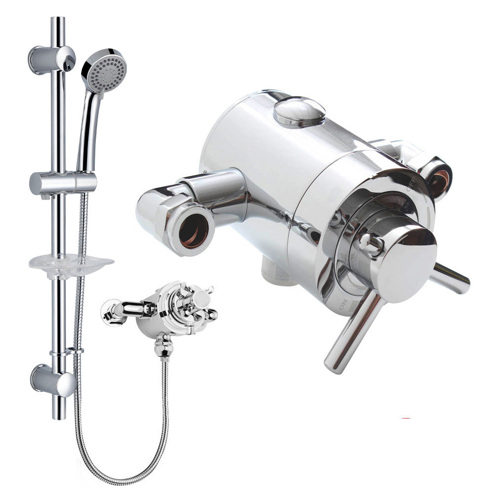 Emso Round Exposed Chrome Thermostatic Shower Valve, Slider Rail & Han