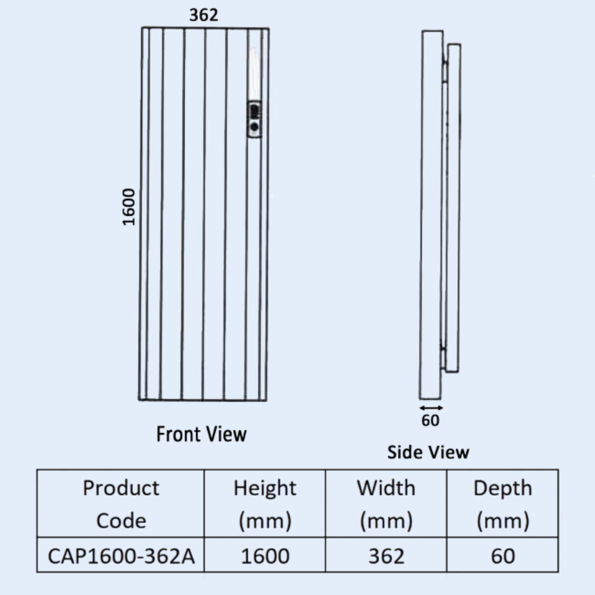 Kartell Capri 1600 x 362mm White Wall Mounted Electric Aluminium Panel Heater - CAP1600-362W