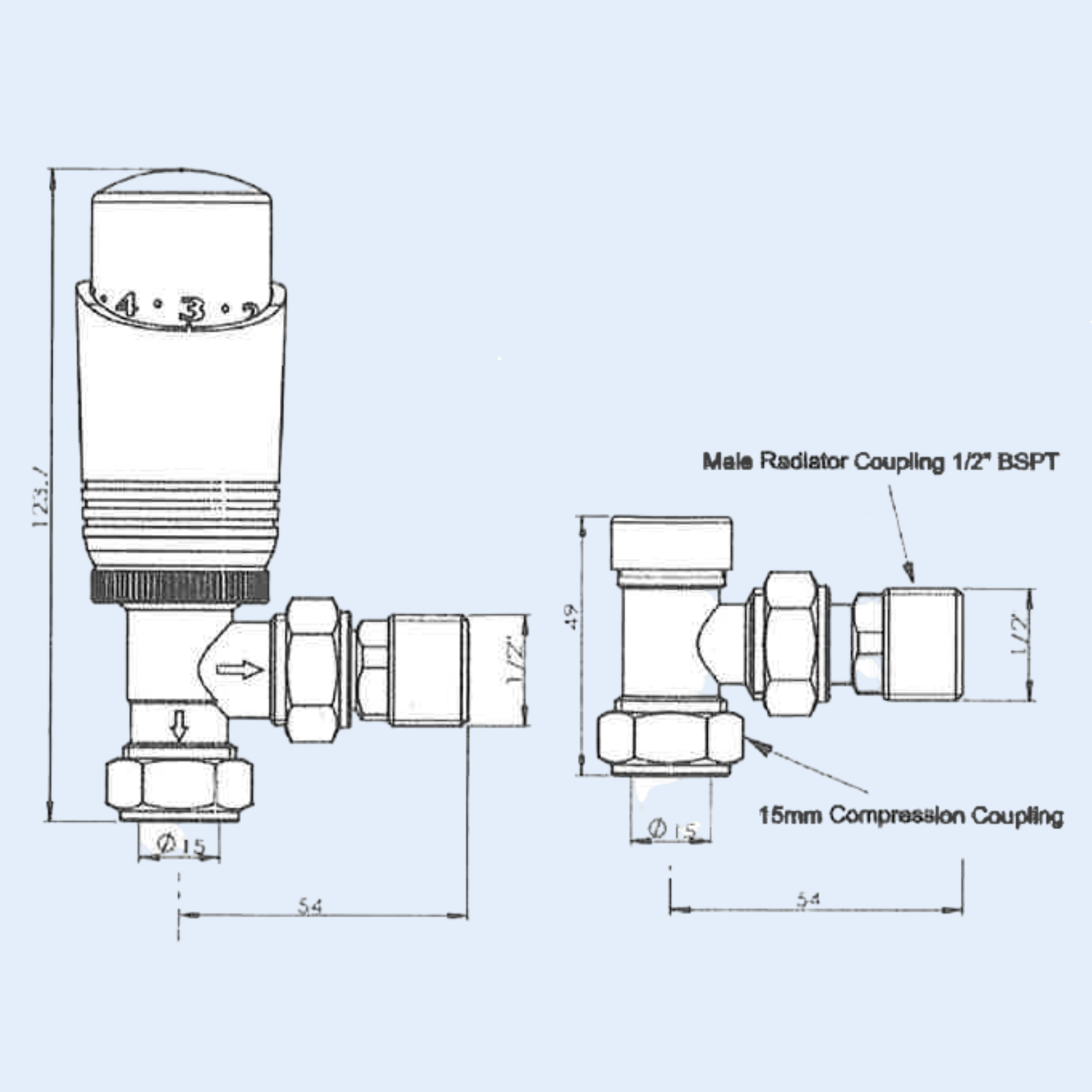 Kartell Twin Pack Thermostatic Radiator Valve Chrome Angled - CR-TRV301A