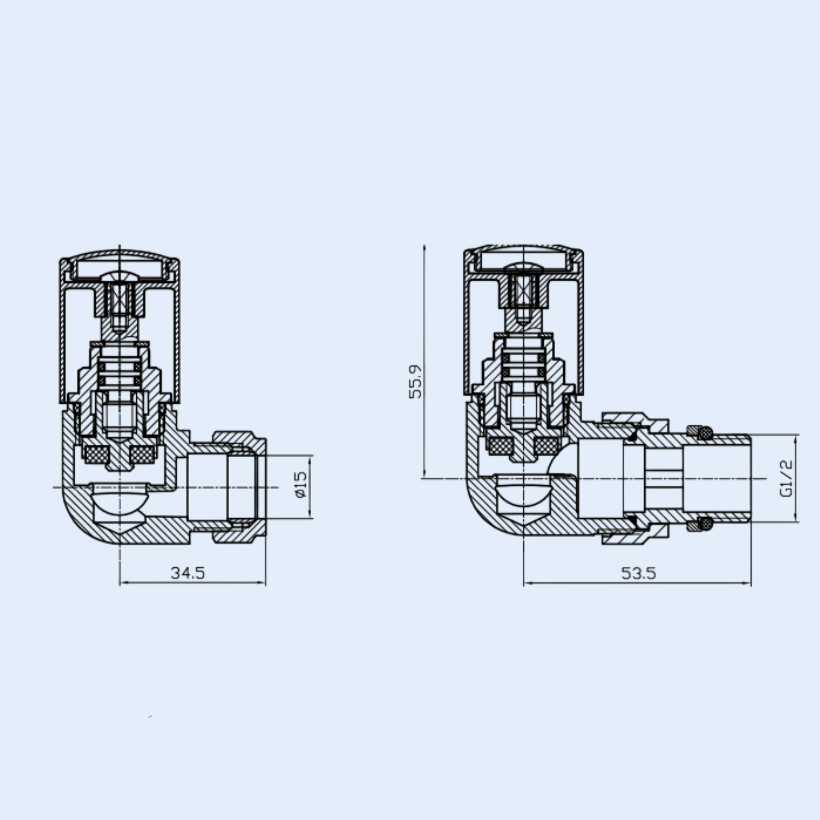 Kartell Corner Valve 15mm x 1/2 inch Chrome Corner Radiator Valve Pair - CRNV