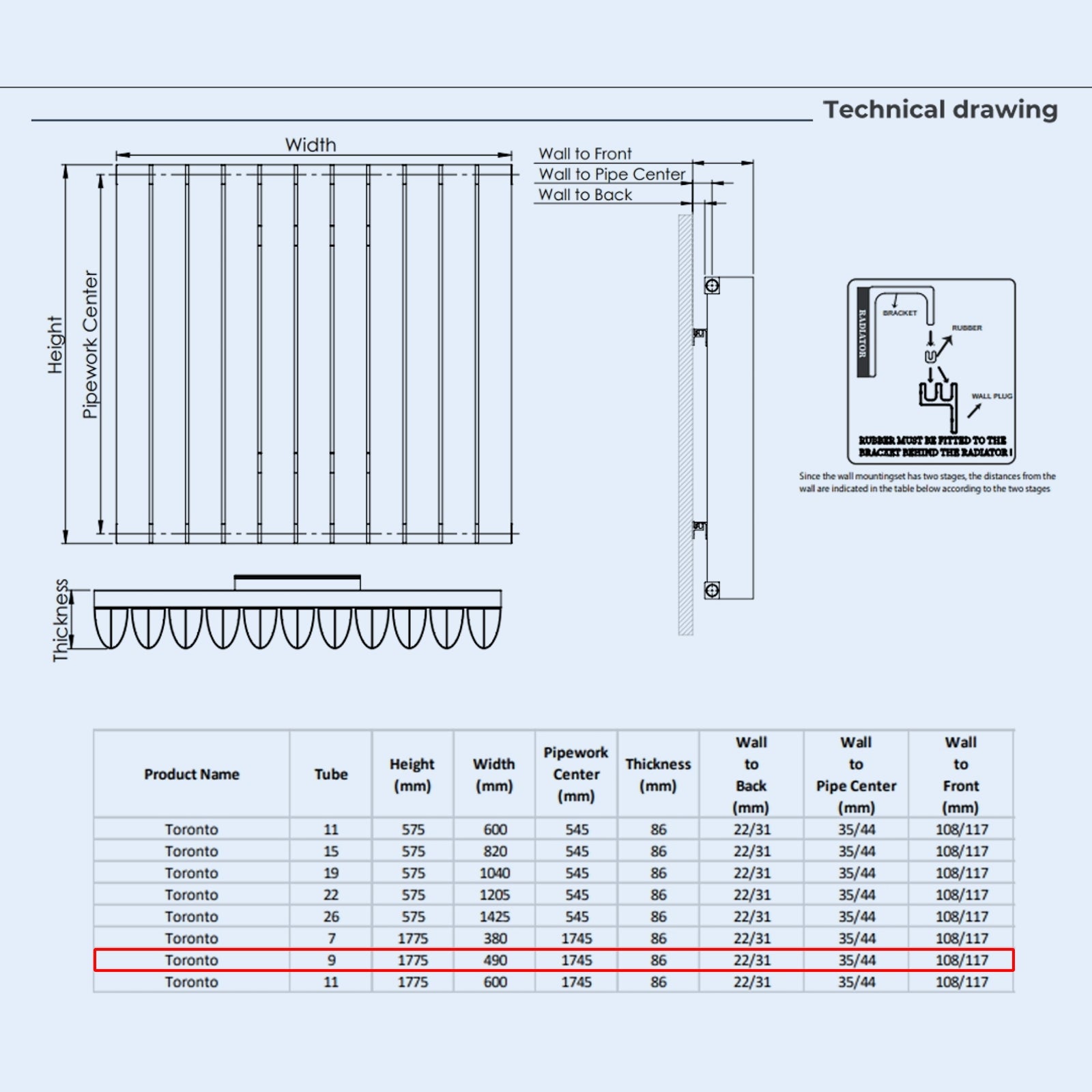 Kartell TORONTO 1775mm H x 490mm W White Vertical Aluminium Radiator - ALRAD-1-1809-WT
