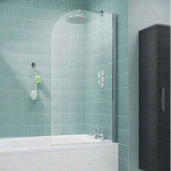 Chrome 5mm Curved Edge Reversible Pivot Frameless Bath Screen 790mm W x 1430mm H