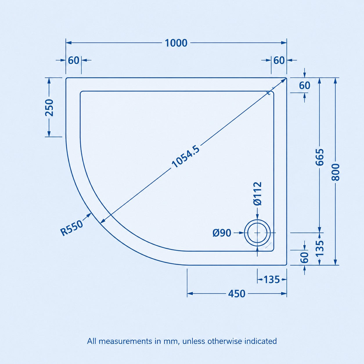 LH 1000mm x 800mm Offset Quadrant Shower Tray