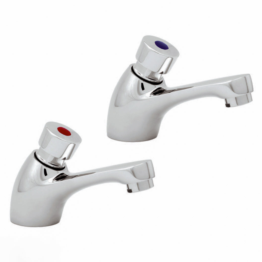 Modern Twin Hot And Cold Bathroom Non Concussive Basin Taps Chrome