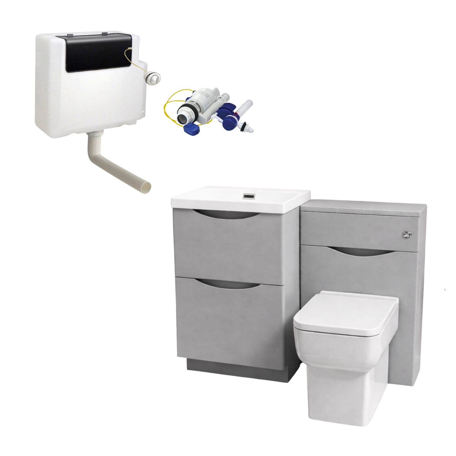 Merton Matte Grey 1000mm Freestanding Vanity Basin WC Unit & Rimless BTW Toilet