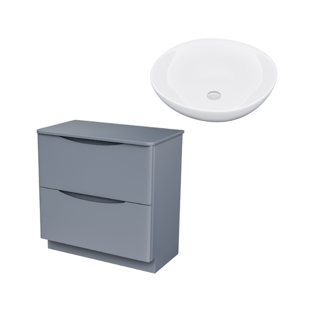 Merton 800mm Dark Grey Freestanding Countertop Vanity Basin Unit 2-Drawer Cabinet with 410mm Round White Countertop Basin