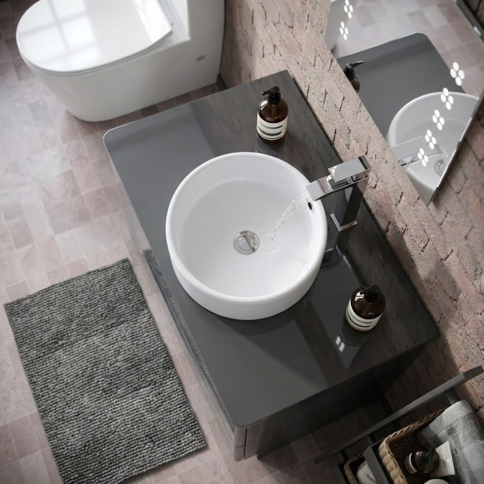 Merton 800mm Dark Grey Freestanding Countertop Vanity Basin Unit 2-Drawer Cabinet with 420mm Extra High Round White Countertop Basin