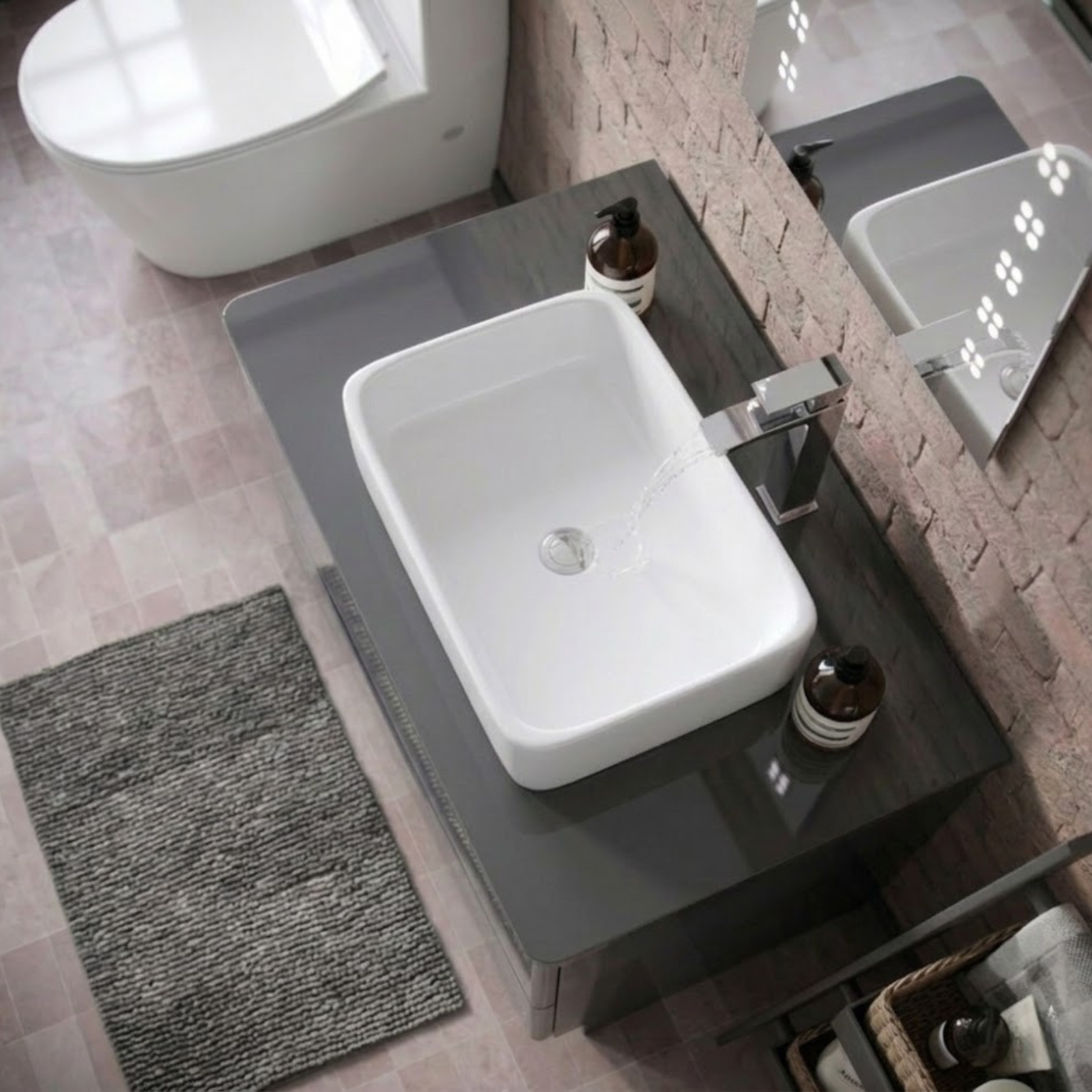 Merton 800mm Dark Grey Freestanding Countertop Vanity Basin Unit 2-Drawer Cabinet with 485mm Rectangle White Countertop Basin
