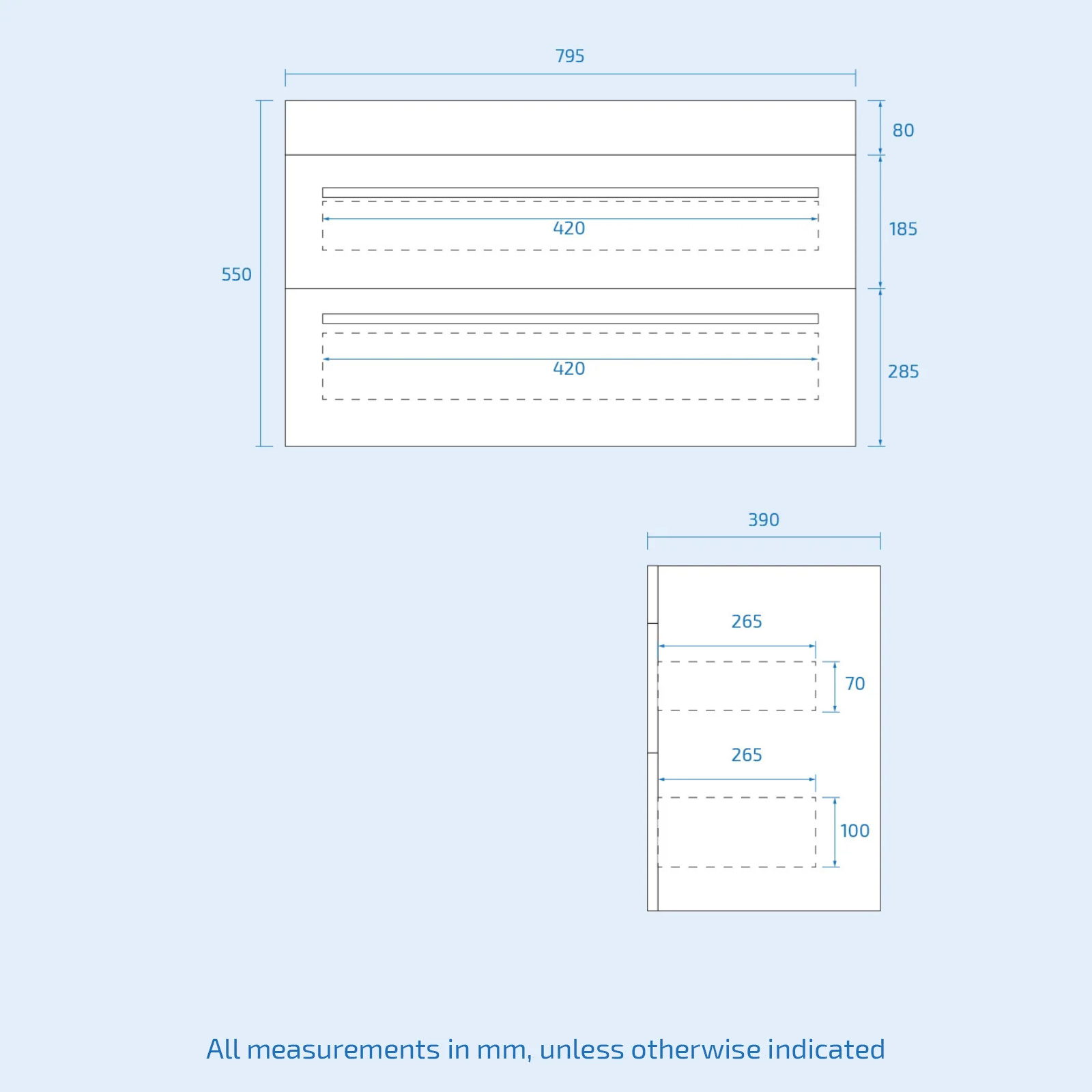 Nanuya 800mm Grey Wall Hung 2 Drawers Vanity Unit + Rectangle Counter Top Basin