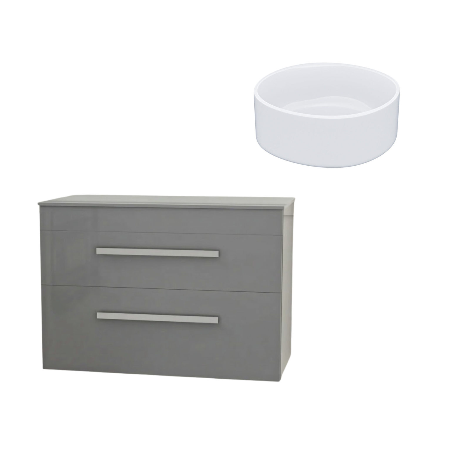 Nanuya 800mm Grey Wall Hung 2 Drawers Vanity Unit + Round Counter Top Basin