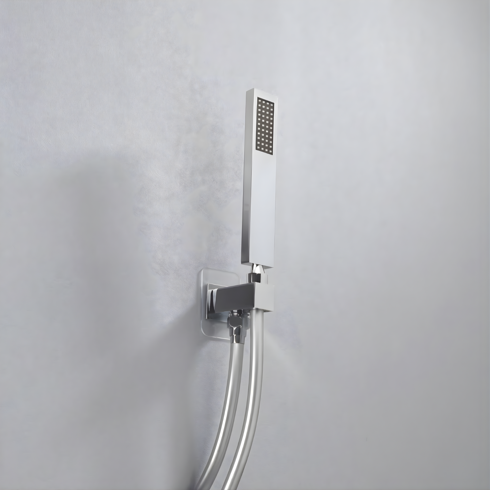Minimalist Square Chrome Shower Handset Kit with Handset, Wall Outlet & Holder and 1.5m PVC Hose