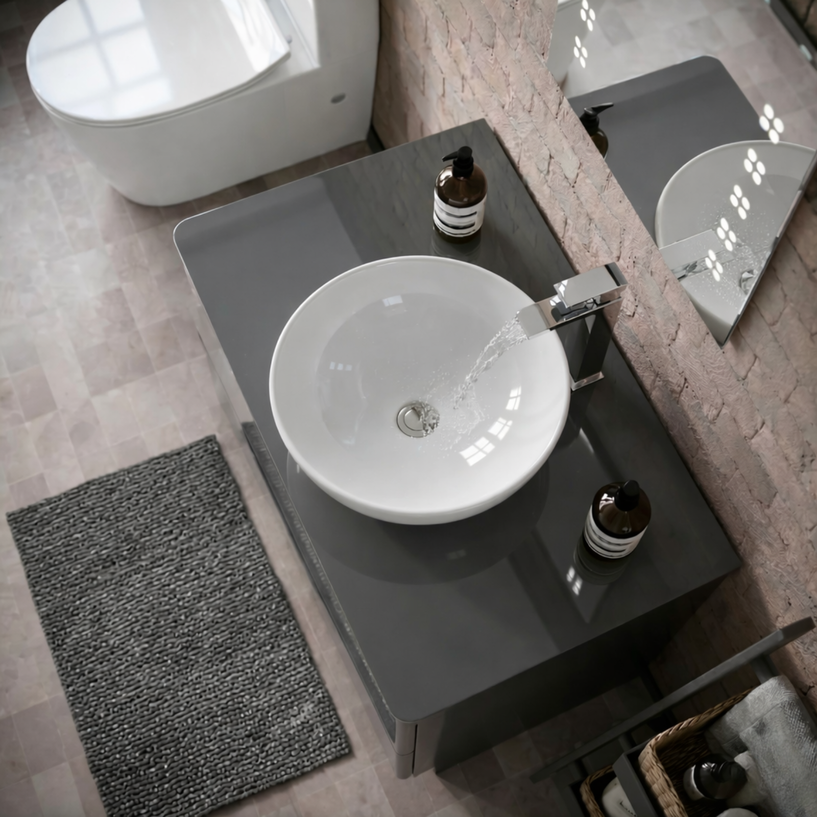 Merton 800mm Dark Grey Freestanding Countertop Vanity Basin Unit 2-Drawer Cabinet with 410mm Round White Countertop Basin