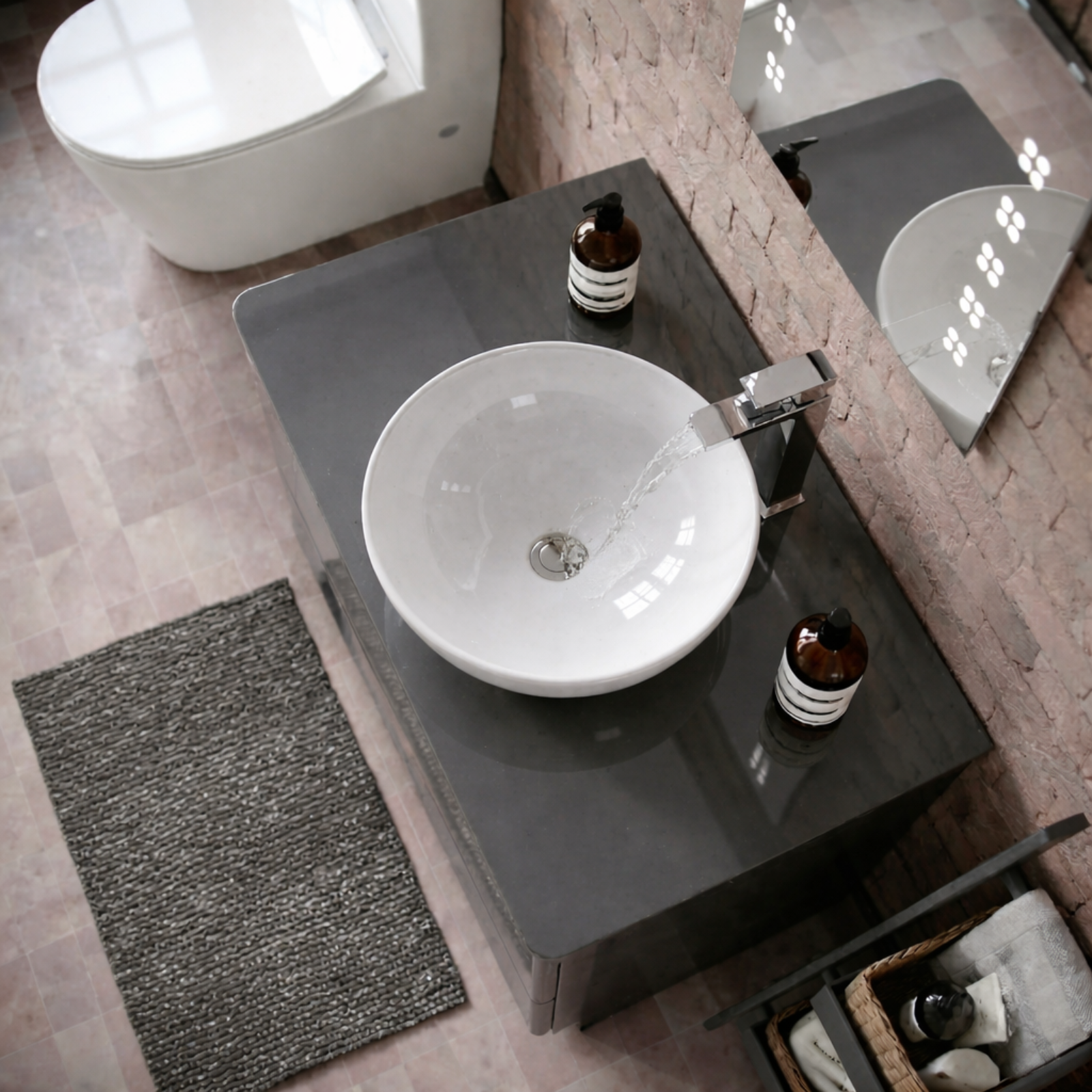 Merton 800mm Dark Grey Freestanding Countertop Vanity Basin Unit 2-Drawer Cabinet with 420mm Round White Extra High Countertop Basin