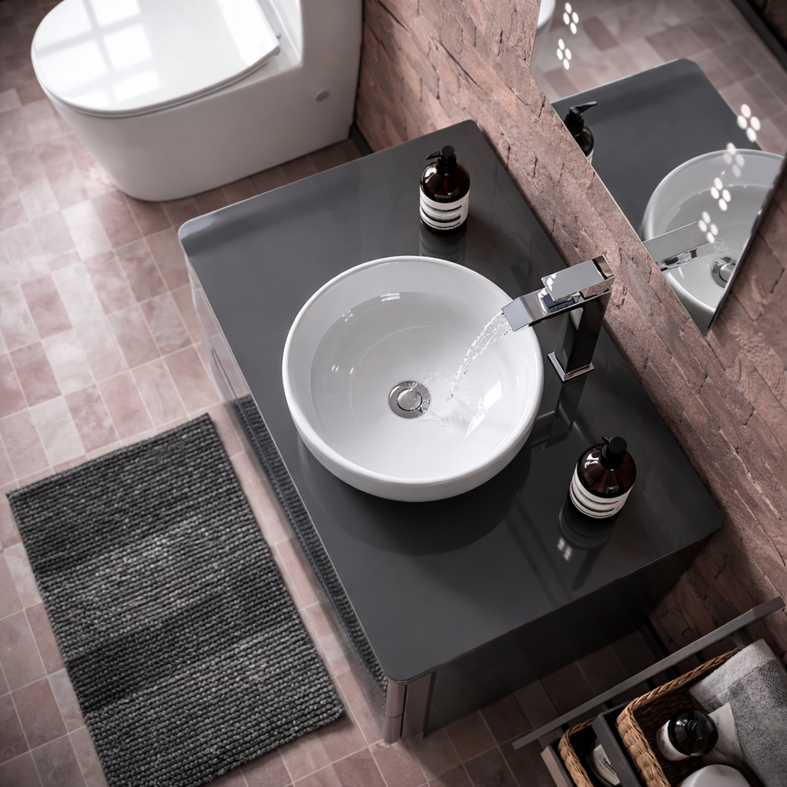 Merton 800mm Dark Grey Freestanding Countertop Vanity Basin Unit 2-Drawer Cabinet with 410mm Modern Round White Countertop Basin