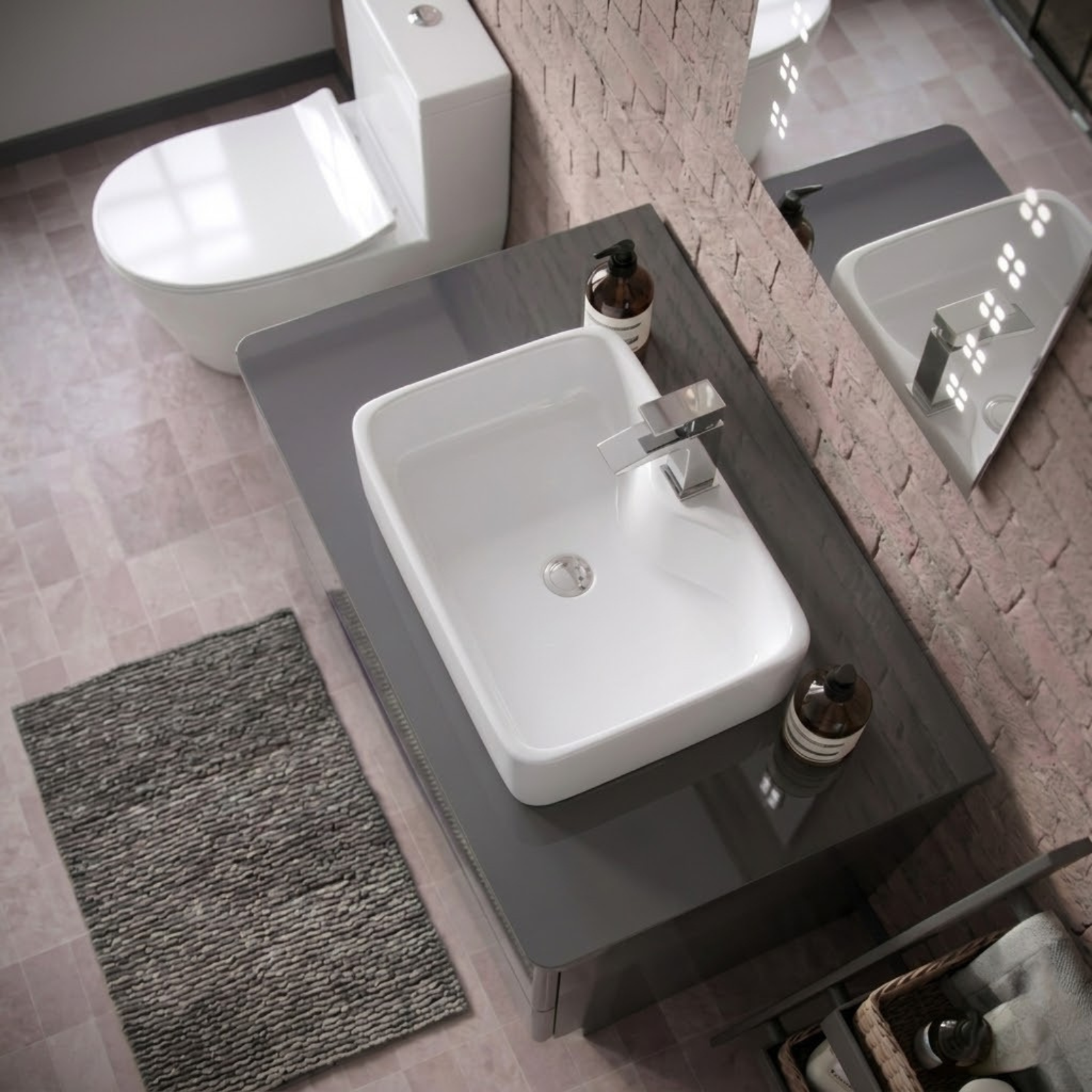 Merton 800mm Dark Grey Freestanding Countertop Vanity Basin Unit 2-Drawer Cabinet with 485mm Rectangle White Countertop Basin