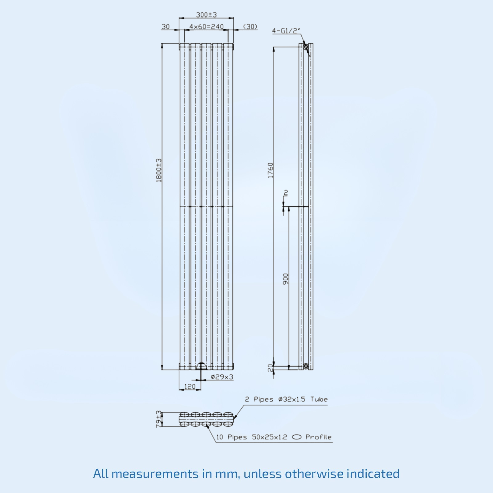 Kartell Aspen Double Designer Anthracite Vertical Radiator 1800mm H x 300mm W - ASP18-31VDA